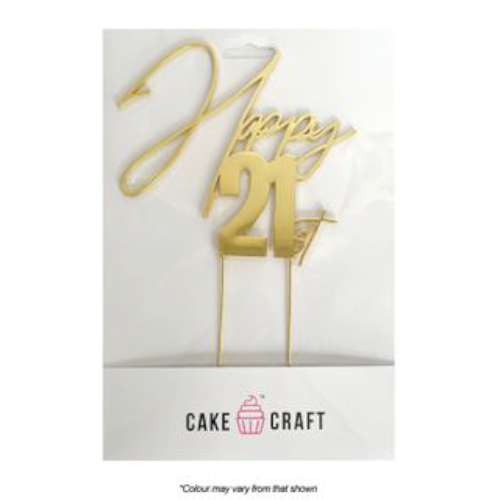 Happy 21st Metal Cake Topper - Gold